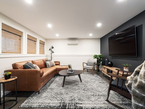 10 cozy small basement ideas to make the most of your subterranean space | Real Homes Cozy Small Basement, Small Finished Basements, Basement Tv Rooms, Small Basement Design, Low Ceiling Basement, Small Basement Remodel, Small Basement Ideas, Basement Layout, Modern Basement