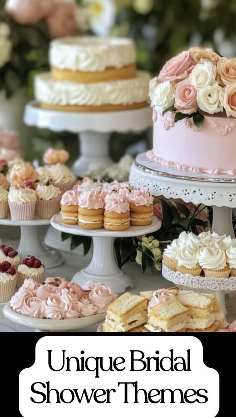 Unique Bridal Shower Theme Ideas For Bridal Shower Decorations, Spring Into Love Bridal Shower Theme, Bride Shower Ideas Decorations Table, Best Bridal Shower Themes, Spring Wedding Shower Themes, Martini Bridal Shower Ideas, Shower Themes Bridal, Vintage Wedding Shower Ideas, Bridal Shower Cake Ideas Classy