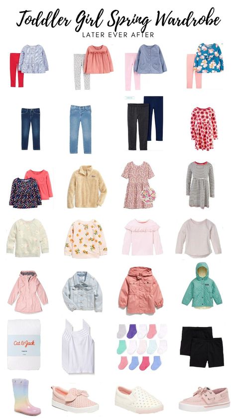 This toddler girl spring wardrobe will make shopping for spring clothes for your little girl a breeze. Discover the necessities to buy. If you stress out when buying clothes for toddler girls, then this toddler girl capsule wardrobe for spring will help make your life easier. Toddler Capsule Wardrobe Girl, Toddler Girl Spring Outfits, Toddler Capsule Wardrobe, Toddler Spring Outfits, Toddler Girl Outfits Spring, Spring Toddler, Girls Spring Outfits, Preschool Girl, Boys Easter Outfit