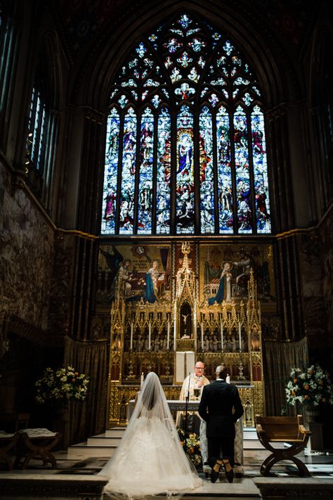 Catholic Church Wedding Aesthetic, Old Cathedral Wedding, Wedding In Cathedral, Dark Chapel Wedding, Cathedral Wedding Aesthetic, Cathedral Wedding Photos, Gothic Cathedral Wedding, Private Wedding Ideas, Gothic Church Wedding