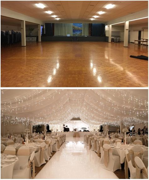 Before After Greek Luxury Wedding Room Transformation Wedding Draping, Wedding Ceiling, Wedding Hall Decorations, Indoor Wedding Receptions, Rustic Wedding Decorations, Wedding Room, Wedding Venue Decorations, Wedding Inside, Wedding Stylist