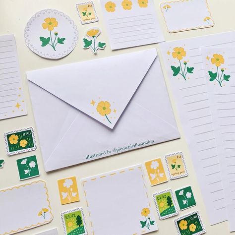 Letter Mail Design, Penpal Envelope Ideas, Cute Writing Paper, Letter Writing Kit, Penpal Ideas, Spring Cottagecore, Penpal Letters, Stationary Ideas, Writing Paper Template