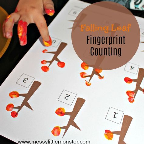 Fall Leaf Lesson Plans For Preschool, Number 5 Activities For Kindergarten, F Is For Fall, Tree Fingerprint, Matematik Prasekolah, Aktiviti Prasekolah, Counting Activities Preschool, Leaf Printable, Falling Leaf