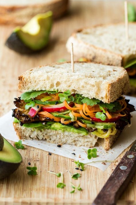 Asian mushroom sandwich - Lazy Cat Kitchen Ritual Cafe, Mushroom Sandwiches, Mushroom Sandwich, Lazy Cat Kitchen, Sandwiches Wraps, Cat Kitchen, Vegan Mushroom, Pickled Veggies, Food Photography Inspiration