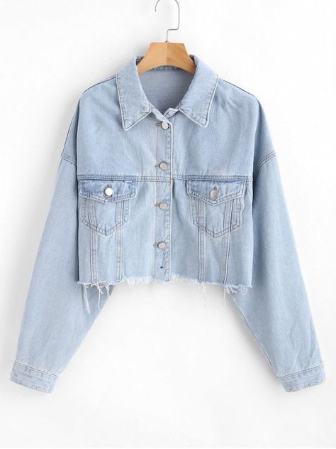 Only $37.99 and free shipping! Shop for 2018 Frayed Crop Denim Jacket in LIGHT SKY BLUE L of Jackets & Coats and check 10000+ hottest styles at ZAFUL. Jackets For Teenage Girl, Denim Dress Style, Light Blue Denim Jacket, Short Denim Jacket, Crop Denim Jacket, Short Jackets, Light Denim Jacket, Light Sky Blue, Stylish Hoodies