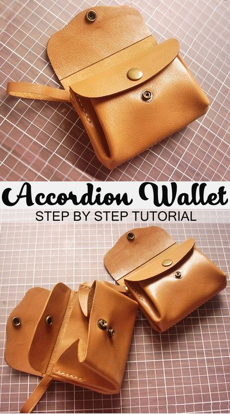 How to DIY Leather Accordion Wallet Leather Purse Diy, Leather Purse Pattern, Diy Leather Wallet, Purse Patterns Free, Diy En Cuir, Coin Purse Tutorial, Handmade Leather Tote, Soft Leather Purse, Leather Wallet Pattern