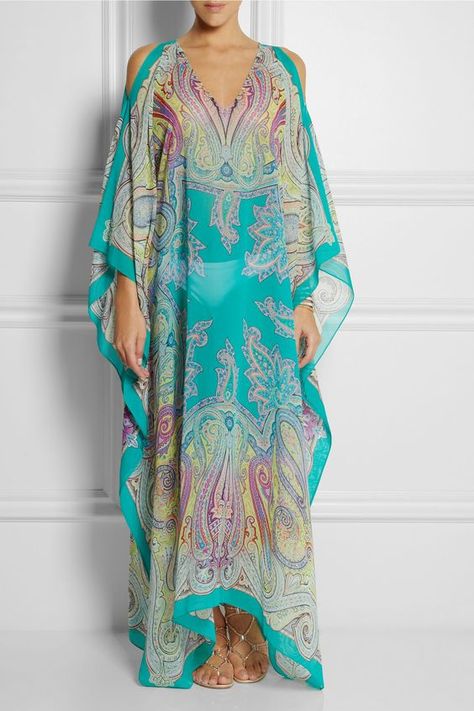 Etro | Paisley-print silk-chiffon kaftan | NET-A-PORTER.COM. There's a lot that's appealing about floating around all day.: Chiffon Kaftan, Ethno Style, Kaftan Designs, Silk Kaftan, Silk Maxi, Kaftan Dress, Beachwear For Women, Silk Chiffon, Net A Porter