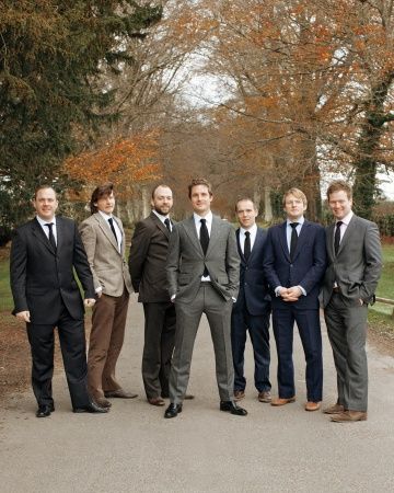 Non-matching wedding party suits > matching wedding party suits (Except for the dude wearing black) Mismatched Groomsmen, Groomsmen Grey, Groomsmen Looks, Thanksgiving Wedding, Wedding Party Shirts, Rustic Wedding Diy, Wedding Groomsmen, Countryside Wedding, Groomsmen Attire