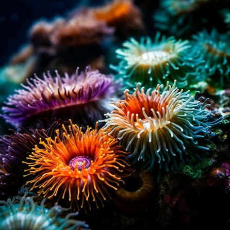 Anemone Sea Coral Reefs, Natural Forms Sea Life, Natural Forms Ocean, Sea Anemone Painting, Ocean Plants Underwater, Under The Sea Flowers, Coral Reef Close Up, Deep Sea Plants, Beautiful Sea Creatures Ocean Life