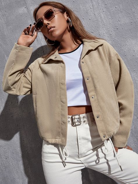 Outer Casual, Women Outerwear, Women Jackets, Corduroy Jacket, Sewing Inspiration, Outerwear Women, Drop Shoulder, Varsity Jacket, Jackets For Women