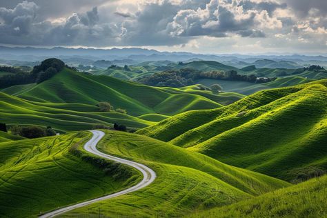 Rolling Green Hills with a Winding Road Background Nature Hills Background, Seasonal Backgrounds, Road Background, Background Night, Background Nature, Painting Reference, Green Hills, Tree Saw, Winding Road