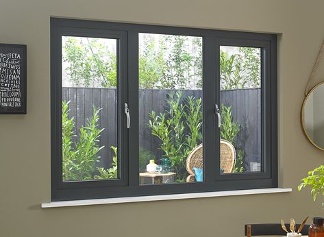 Wall Window Design, Room Window Ideas, Coloured Upvc Windows, French Casement Windows, Triple Window, Windows Ideas, Modern Window Grill, Minimalist Window, Windows Design