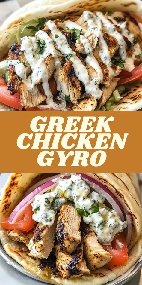 🥙 Transform your dinner with this Greek Chicken Gyro recipe! 🍋 Marinated chicken, fluffy pita, and creamy tzatziki come together to create the ultimate Mediterranean feast. Perfect for healthy lunches, family dinners, or meal prep, this easy-to-follow recipe brings authentic Greek flavors straight to your kitchen. Add fresh veggies and a sprinkle of feta for extra flavor! Save now for your next meal idea. 🌟 #GreekChickenGyro #MediterraneanRecipes #HealthyDinnerIdeas Chicken In Pita Recipes, Healthy Gyros Chicken, Chicken Donair Recipe, Instant Pot Chicken Gyros, Chicken Gyro Meat, Greek Euro Recipe, Chicken Euros Recipe, Grilled Chicken Pita Recipes, High Protein Chicken Gyro