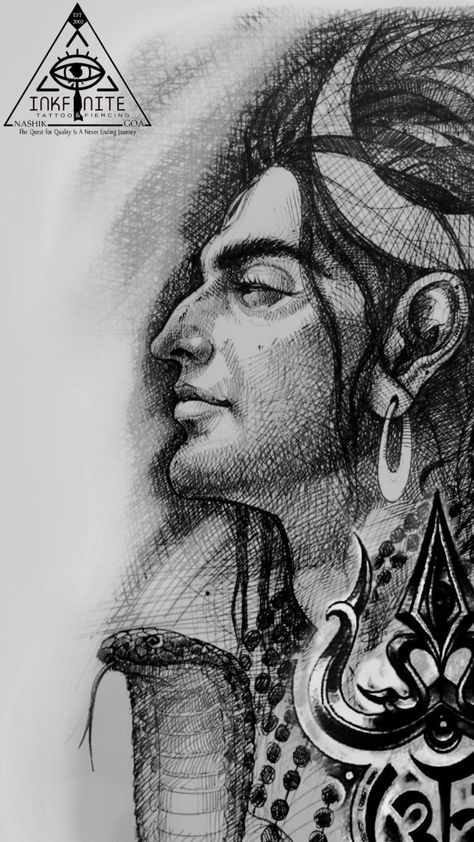 Lord Shiva Sketch Creative, Sketch Of God, Lord Shiva Drawing, Unique Sketches, Lord Shiva Tattoo, Piercing Artist, Lord Shiva Sketch, Shiva Sketch, Buddhist Art Drawing