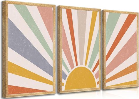 Amazon.com: 3 Pieces Nursery Boho Canvas Wall Art Rainbow Sun Rising on the Horizon Geometric Nature Illustration Line Pictures Wall Decor Posters Prints for Toddler Kids Room Home Decoration Unframed: Posters & Prints Wall Decor Posters, Mid Century Wall Decor, Pictures Wall Decor, Boho Canvas, Wall Art Rainbow, Nursery Boho, Geometric Nature, Sunrise Art, Sun Rising