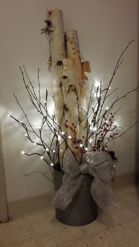 Fake Logs Decor, Birch Projects Ideas, Birch Bundle Decor, Birch Centerpieces Christmas, Burch Tree Decor Ideas, Birch Branch Christmas Decor, Birch Log Crafts, Christmas Birch Tree Decor, Twig Christmas Tree Diy