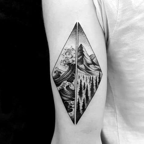 40 Mountain Wave Tattoo Ideas For Men - Nature Designs Mountain Wave Tattoo, Zee Tattoo, Kurt Tattoo, Wave Tattoo Ideas, Dr Tattoo, Tattoo Fairy, Wave Tattoo Design, Nature Designs, Sea Tattoo