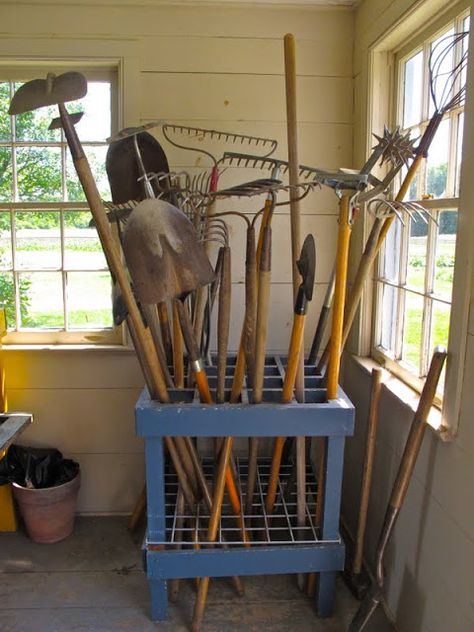 Hancock Shaker Village. Yard Tool Storage, Yard Tool Storage Ideas, Shed Inspiration, Garden Hideaway, Maine Garden, Garden Tool Rack, Film Equipment, Garden Tool Organization, Shed Organization