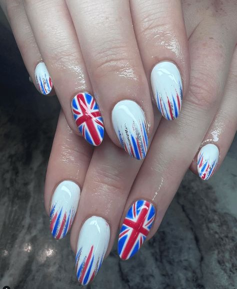 British Flag Nails, Union Jack Nails, Jack Nails, White And Blue Nail, Olympic Nails, Europe Nails, Royal Nails, Royals Nails, Patriotic Nails Design