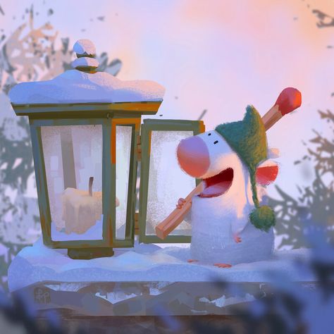 ArtStation - The lamplighter, Lynn Chen Lynn Chen, 동화 삽화, Color Script, Winter Illustration, Game Background, Bunny Designs, Color Studies, Visual Development, 판타지 아트