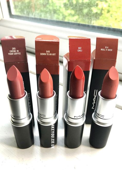 Mac Lipstick Chili, Chili Mac Lipstick, Mac Chilli Lipstick, Mac Creme In Your Coffee, Matte Mac Lipstick, Charlotte Tilbury Lipstick Swatch, Lipstick Combos, Mac Chili Lipstick, Lipstick Combo