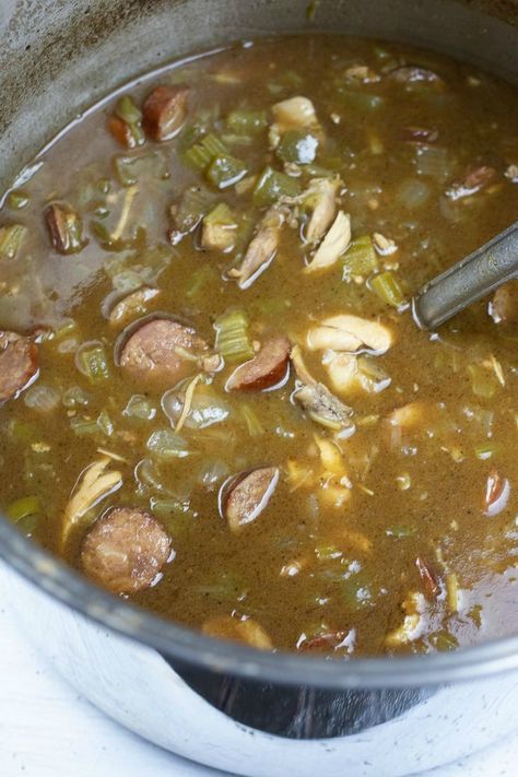 Chicken and Andouille Sausage Gumbo - This Ole Mom Louisiana Gumbo Recipe, Gumbo With Okra, Gumbo Recipe Okra, Cajun Recipes Easy, Louisiana Chicken, Andouille Sausage Gumbo, Louisiana Gumbo, Beef Patties Recipes, Chicken And Sausage Gumbo