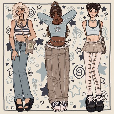 Y2k Art Outfit, Outfit Inspo For Drawing, Y2k Drawing Outfits, People Art Styles, Outfit Ideas For Art, Diffrent Aesthics, Outfit Ideas For Drawing, Y2k Outfits Drawing, Mah Core