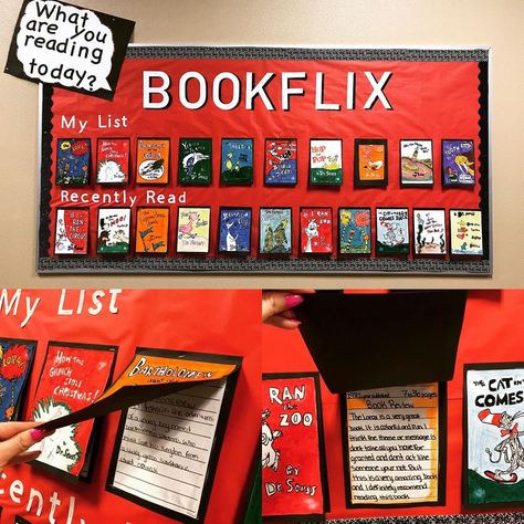 Book Review Bulletin Board Ideas, Reading Boards For Classroom, Book Report Bulletin Board, Books We Read Bulletin Board, Book Flix Bulletin Board, Books Classroom Theme, Librarian Bulletin Boards, Reading Book Bulletin Board, Library Boards Bulletin