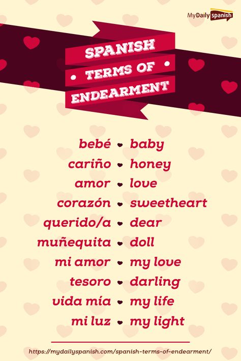 Want to learn how to call your loved ones in Spanish? Choose some sweet nicknames and terms of endearment in this #SpanishVocabulary lesson! Spanish Terms Of Endearment, Spanish Help, Spanish Notes, Useful Spanish Phrases, Spanish Words For Beginners, Basic Spanish Words, Learn To Speak Spanish, Names For Boyfriend, Spanish Basics