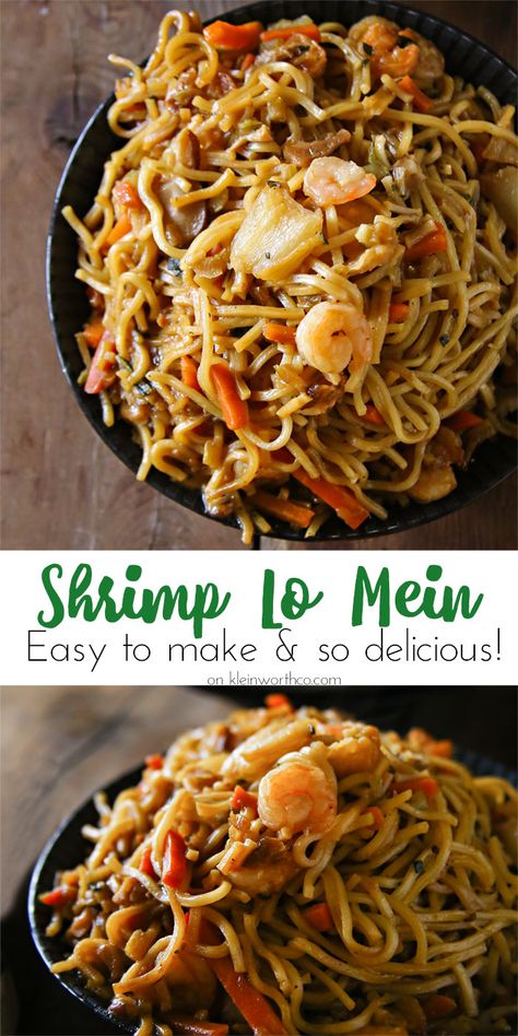 Shrimp Lo Mein is another easy family dinner idea that will have you in & out of the kitchen in just 30 minutes. Simple, fast & so yummy! via @KleinworthCo Shrimp Lo Mein Recipe, Shrimp Lo Mein, Easy Family Dinner, Lo Mein Recipes, Lo Mein, Shrimp Dishes, Easy Family Dinners, Chinese Dishes, Dinner Idea