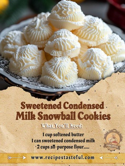 Sweetened Condensed Milk Snowball Cookie, Three Ingredient Cookies, Sweetened Condensed Milk Recipes, Gooey Butter Cookies, Gooey Butter, Christmas Candies, Christmas Cookbook, Food Cookies, Condensed Milk Recipes