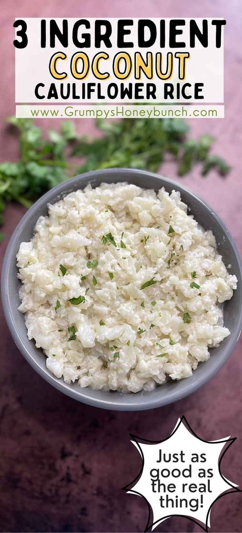 Coconut Cauliflower Rice - Grumpy's Honeybunch Coconut Cauliflower Rice, Coconut Cauliflower, Keto Side Dish, Coconut Rice Recipe, Riced Cauliflower, Keto Side, Cauliflower Rice Recipes, Coconut Milk Recipes, Cauliflower Recipe