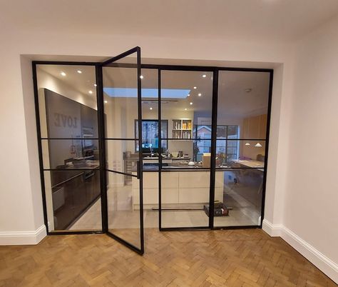 SteelDoorSolutions - Etsy UK Black Glass Internal Doors, Glass Indoor Doors, Black Glass Interior Doors, Internal Crittal Doors, Internal Glass Doors Living Rooms, Black Glass Door Interiors, Glass Wall Door, Steel Glass Doors, Internal Fire Doors