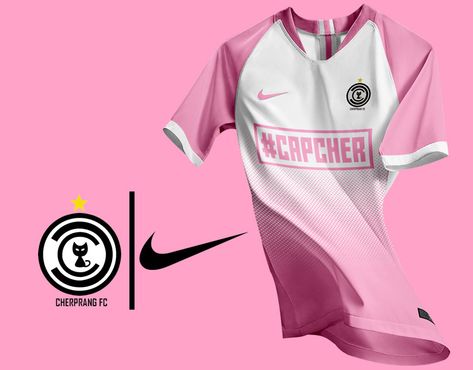 Cherprang FC | Kit Concept Pink Jersey Design, Pink Football, Football Shirt Designs, Jersey Designs, Jersey Pink, College Shirt, Sport Shirt Design, Pink Jersey, Sports Jersey Design