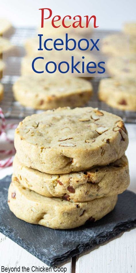 Pecan Icebox Cookies are made ahead of time and the dough is frozen for at least 12 hours. Then all you do is slice and bake! These are a delicious buttery cookie filled with copped pecans. Buttery Cookie, Refrigerator Cookies, Icebox Cookies, Carrot Cookies, Fresh Baked Cookies, Cranberry Cookies, Pecan Cookies, Baking Recipes Cookies, Buttery Cookies