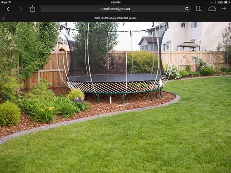 Getting kids outside. . .could landscape around the base with grasses/bamboo in pots? Cute Backyard Garden, Garden Trampoline, Playground For Kids, Landscaping Around House, Backyard Trampoline, Backyard Inspiration, Backyard Playground, Have Inspiration, Backyard Play