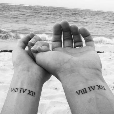 Husband Wife Tattoos, Wedding Date Tattoos, Girlfriend Tattoos, Datum Tattoo, Marriage Tattoos, Couple Tat, Anniversary Tattoo, Husband Tattoo, Wife Tattoo