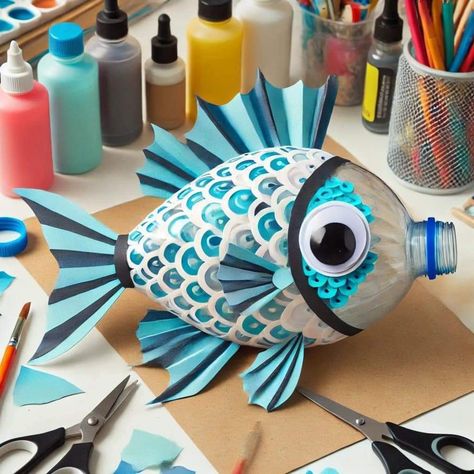 Plastic Bottle Ideas, Fish Paper Craft, Crafts Wallpaper, Summer School Crafts, Bottle Craft Ideas, Wallpaper Creative, Craft Ideas Paper, Craft Work For Kids, Bottle Ideas