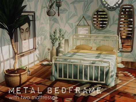 METAL BEDFRAME WITH TWO MATTRESSES | amoebae on Patreon Sims 4 Bed Frames Cc Maxis Match, Maxis Match Decor, Sims Lots, Sims 4 Beds, Sims Furniture, Cc Packs, Muebles Sims 4 Cc, Sims Builds, Sims 4 Bedroom