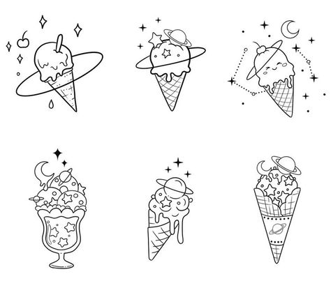 Ice Cream Tattoo, Cosmic Tattoo, Cream Tattoo, Small Star Tattoos, Food Tattoos, Minimalist Tattoo Ideas, Tattoo Filler, Witch Tattoo, Cat Tattoos