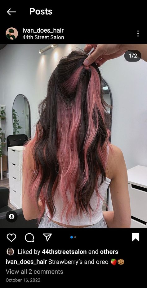 Peekaboo Fashion Color Hair, Light Pink Peekaboo Hair Dark Brown, Pic A Boo Hair Color, Brown Hair Pink Peekaboo, Pisces Hair Color, Subtle Peekaboo Hair Color Brunettes, Pink Peekaboo Hair Brown, Dark Pink Peekaboo Hair, Baby Pink Peekaboo Hair