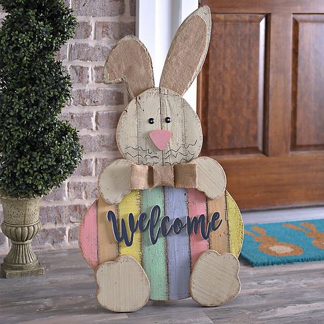 Wood Easter Bunny, Spring Wood Crafts, Easter Wood Crafts, Easter Projects, Pallet Crafts, Easter Signs, Easter Decorations Diy Easy, Easter Time, Spring Easter Decor