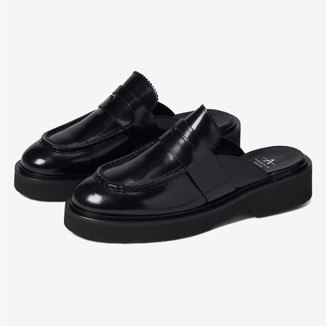 Worn Once. Like New. Bnib Aquatalia “Michelina” Black Leather Mule Size 8 Comes With Dust Bag Black Flat Leather Shoes, Black Suede Flats, Patent Loafers, Embroidered Flats, Black Leather Mules, Black Mules, Metallic Flats, Patent Leather Loafers, Black Leather Flats