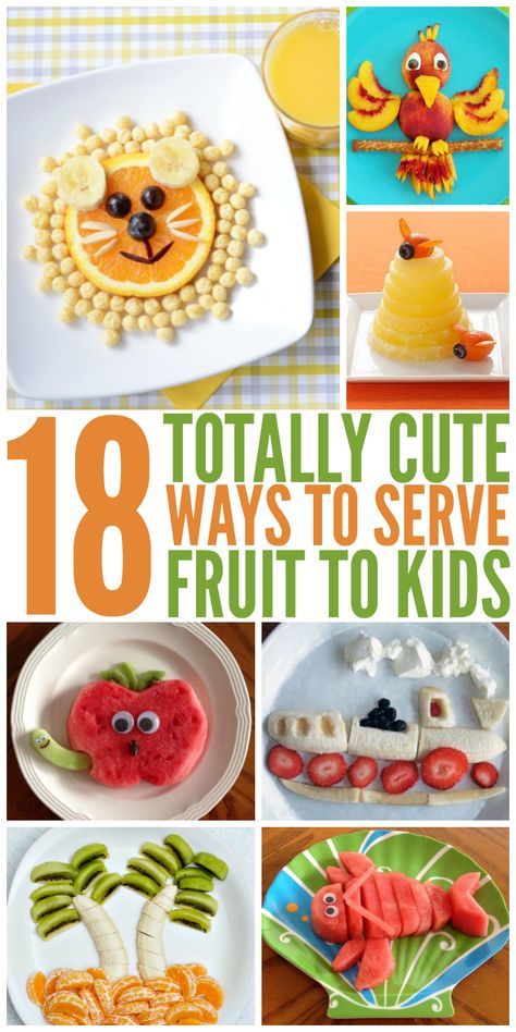 These kid- freindly fruit ideas are adorable! - One Crazy House Fruit Recipes For Kids, Lucky Luciano, Christmas Recipes For Kids, Fruit Ideas, Bento Lunchbox, Toddler Recipes, Fruit Animals, Kid Snacks, Fruit Birthday