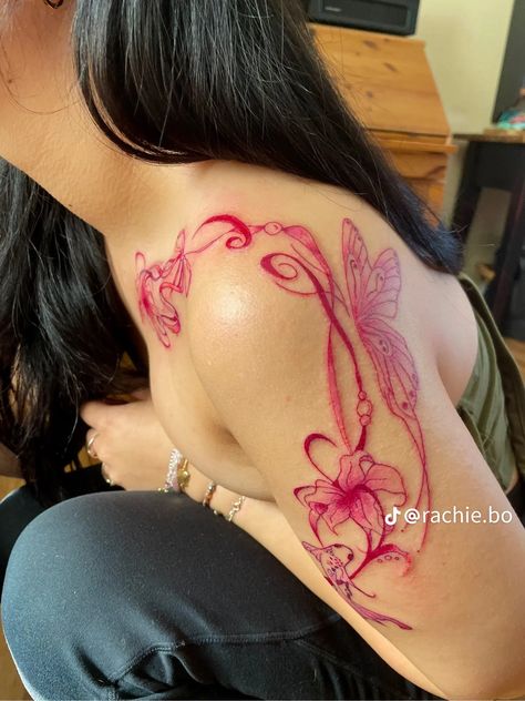 Jessica The Prankster Tattoo, Waste Tattoo Women, Hand To Wrist Tattoo, Initial Tattoo On Hip, Tattoo Ideas Female Chinese, Tattoos For Black Skin Women Arm, All Red Tattoo Sleeve, Cool Tattoo Inspiration, Coi Fish Back Tattoo Black Women