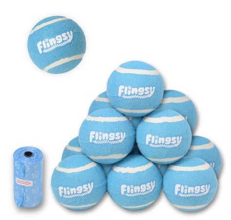 PRICES MAY VARY. Flingsy Pet Tennis Balls are made with Tooth-Safe felt that won’t blunt your dog’s teeth. Regular sport tennis balls use a nylon blend felt that can damage teeth. Never let your dog use a ball as a chew toy Compatible with Flingsy Ball Launcher Rope Toy and all 2.5" Standard Medium Ball Launchers (Launchers sold separately) Size check: 2.5 inch balls are best for dogs between 20 lbs and 60 lbs. Not recommended for giant breeds. Ball should not be able to fully fit inside your do Blue Dog Toys, Ball Launcher, Inheritance Games, Giant Breeds, Safe Box, Toy 2, Sport Tennis, Dog Teeth, Tennis Balls