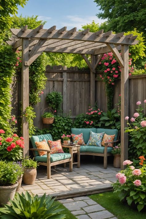 20 Corner Pergola Ideas – ToolzView Corner House Yard Ideas, Pergola In Front Yard, Garden Gazebos Ideas, Corner Decking Ideas, Small Corner Garden Ideas, Backyard Zones, Backyard Corner Ideas, Corner Pergola Ideas, Corner Garden Ideas Backyards