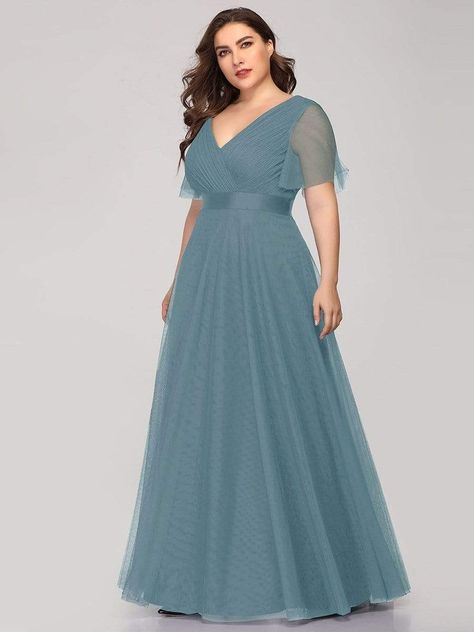 Tulle Bridesmaid Dresses for Women Plus Size Maxi Long - Ever-Pretty US Blue Bridesmaid Dresses Plus Size, Burgundy Wedding Dress, Romantic Bridesmaid Dresses, Elegant Evening Dresses Long, Tulle Bridesmaid Dresses, Short Sleeve Bridesmaid Dress, Dusty Blue Bridesmaid, Tulle Bridesmaid, Formal Bridesmaids Dresses