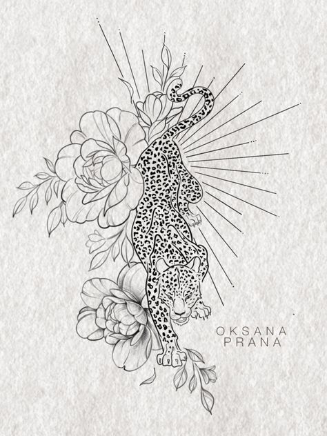 Unique Leopard Tattoo, Jaguar Flower Tattoo, Mandala Leopard Tattoo, Shoulder Tattoos For Women Animal, Leopard Bicep Tattoo, Womens Leopard Tattoo, Big Women Tattoos, Hamstring Tattoos For Women, Dainty Jaguar Tattoo