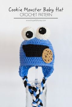 Arugumi Crochet, Cookie Monster Crochet, Crochet Cookie Monster, Crochet Cookie, Baby Hat Crochet Pattern, Cookie Monster Costume, Half Double Crochet Decrease, Monster Crochet, Baby Hat Crochet